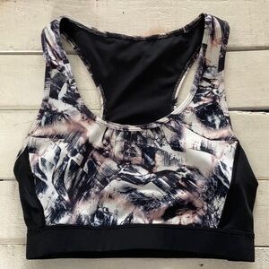 Mono B Black & Light Pink Print Sports Bra